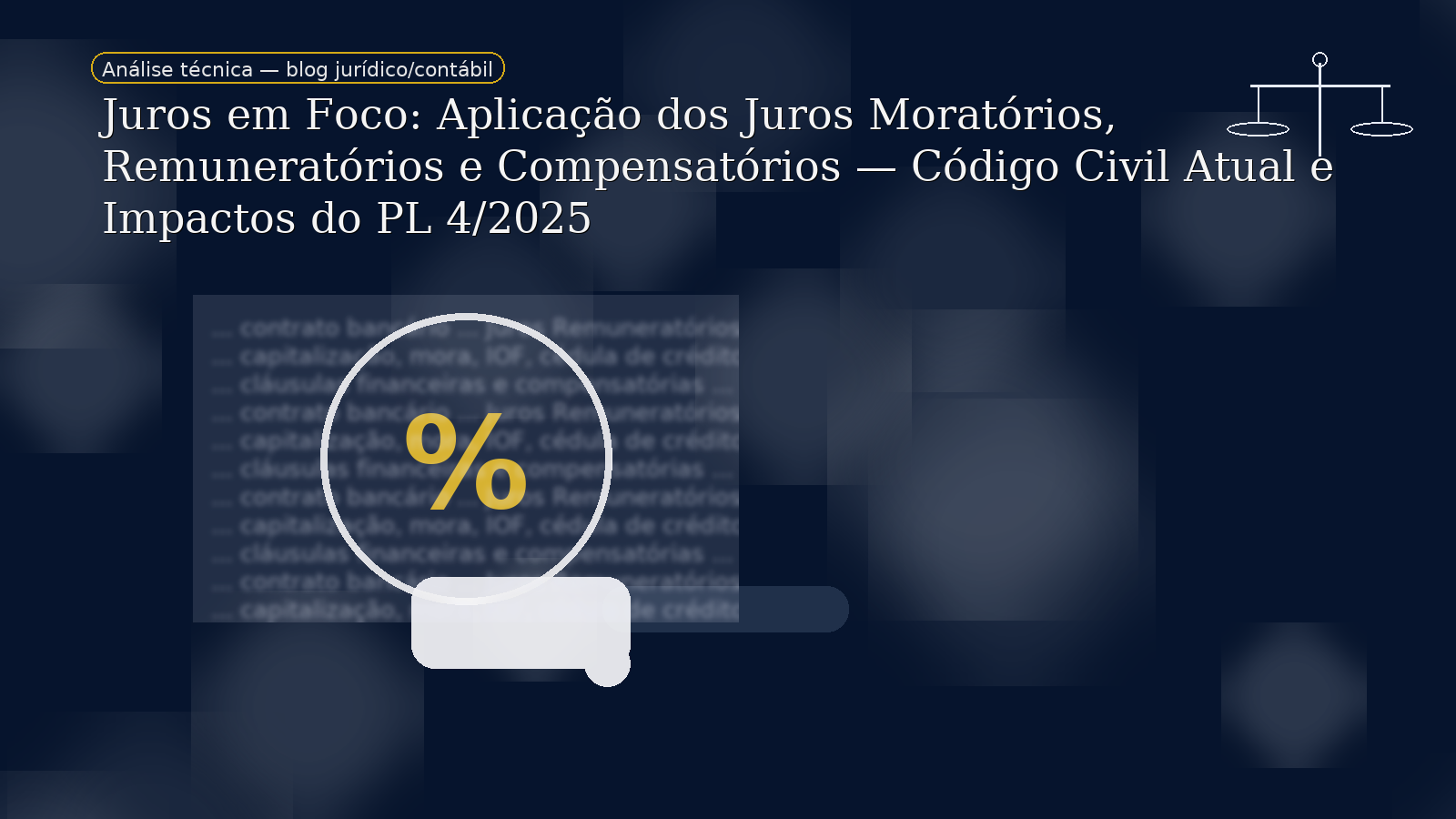 Juros em Foco: Aplicação dos Juros Moratórios, Remuneratórios e Compensatórios — Código Civil Atual e Impactos do PL 4/2025